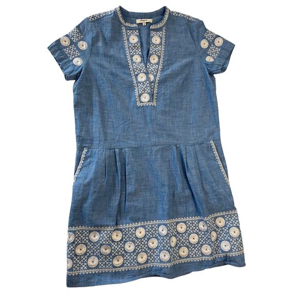 Madewell Chambray Sunstich Tunic Dress Pockets Emboridered Size Women's Small - Picture 1 of 6